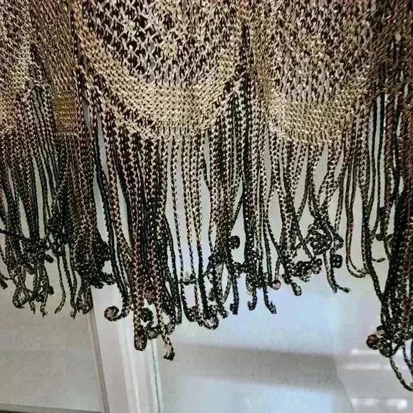 Vintage Sharade Nites Metallic Gold Fringe Blouse Women’s Boho 80s Made in USA - Picture 9 of 13